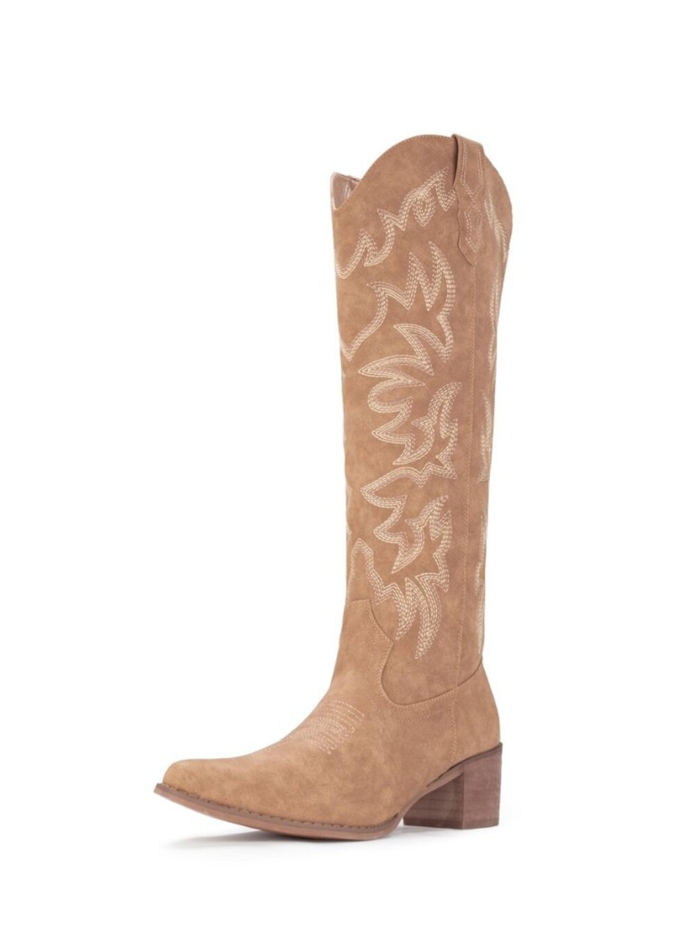Women's Cowboy Boots Knee High Western Snip Toe Side Zipper Chunky Heel